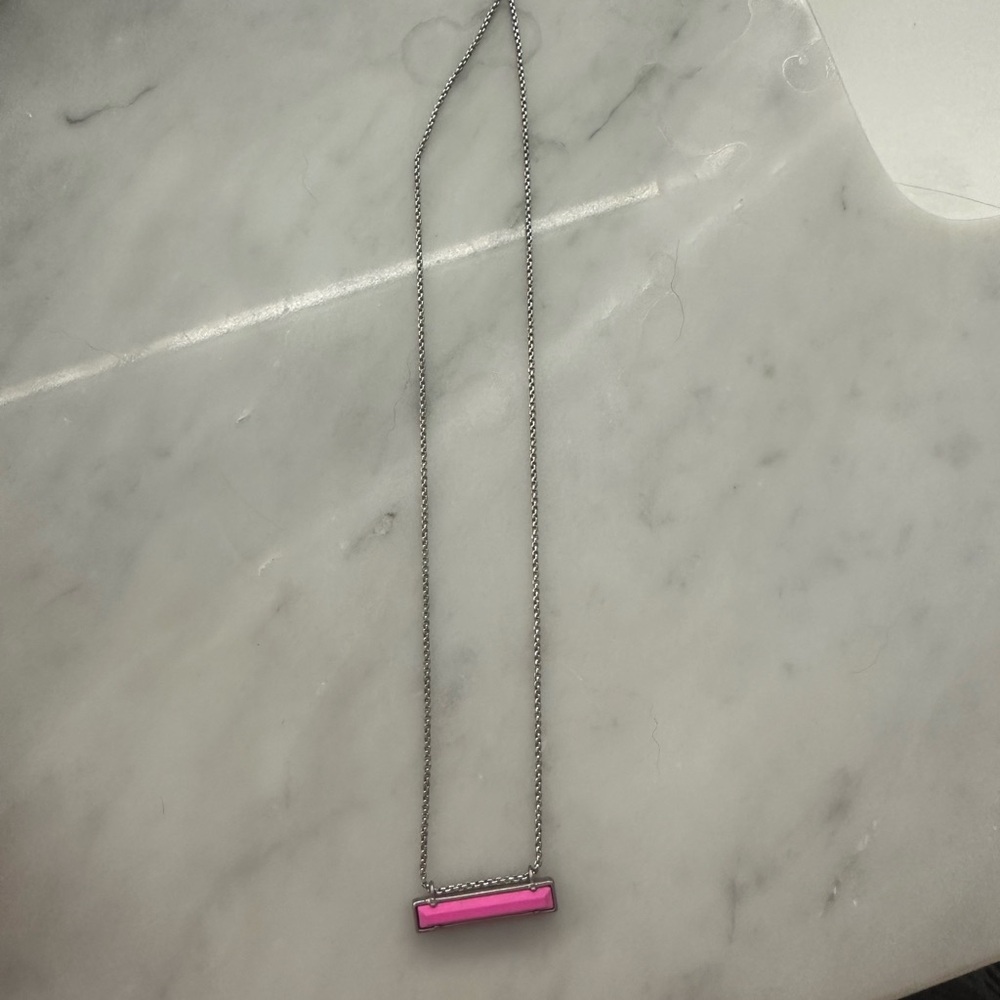 Kendra Scott Pink Bar Pendant Necklace - Silver Chain